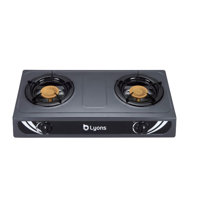 Lyons GK-012 Stainless Steel Double Burner Gas Cooker Table Top Gas Stove -Grey (1YR WRTY)